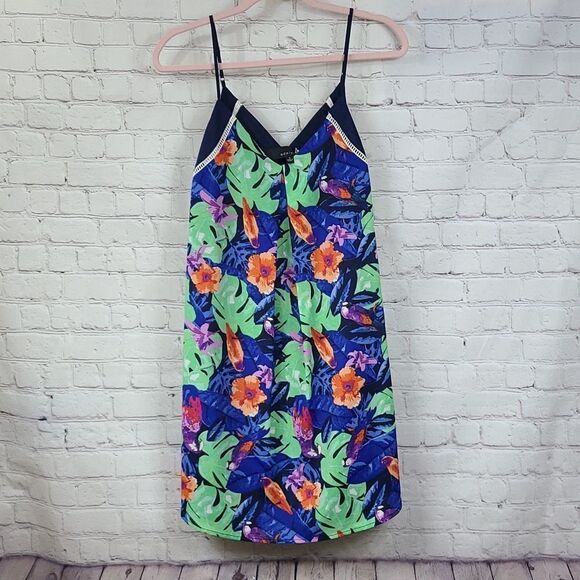 Adelyn Rae Tropical Hawaiian Parrot Chiffon Slip Dress Sleeveless Sundress Small - Picture 2 of 10